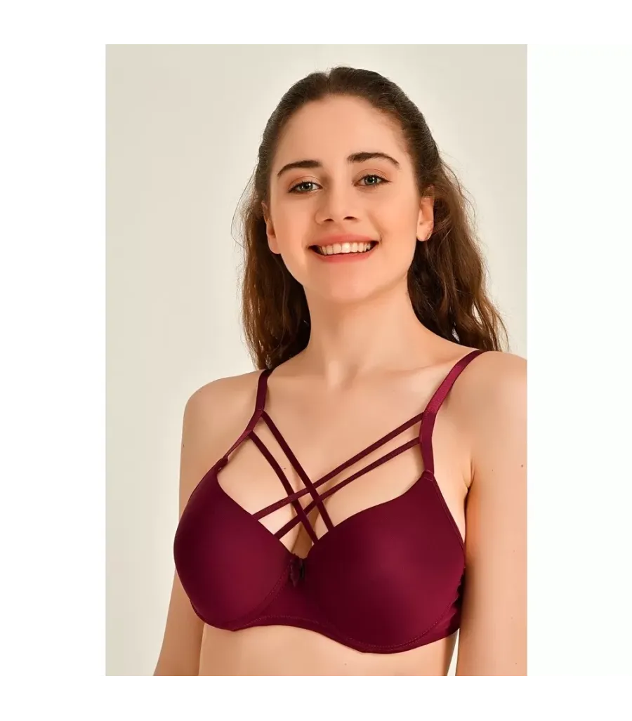 Toptan Silikonlu Çapras Askılı Sütyen Bordo