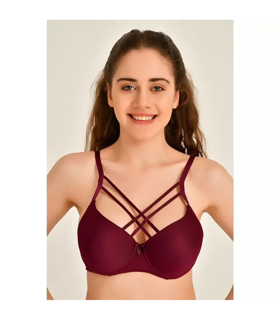 Toptan Silikonlu Çapras Askılı Sütyen Bordo