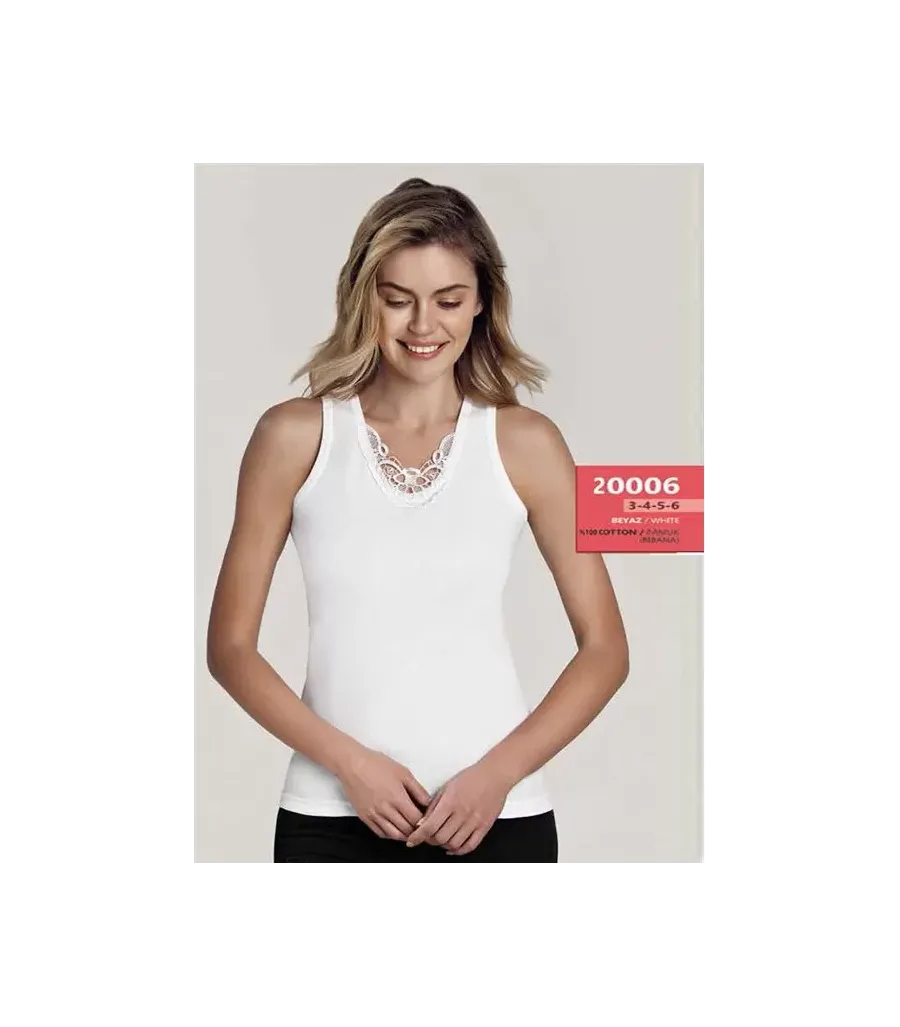 Bayan Ribana Geniş Askılı Güpürlü Atlet Güryıldız