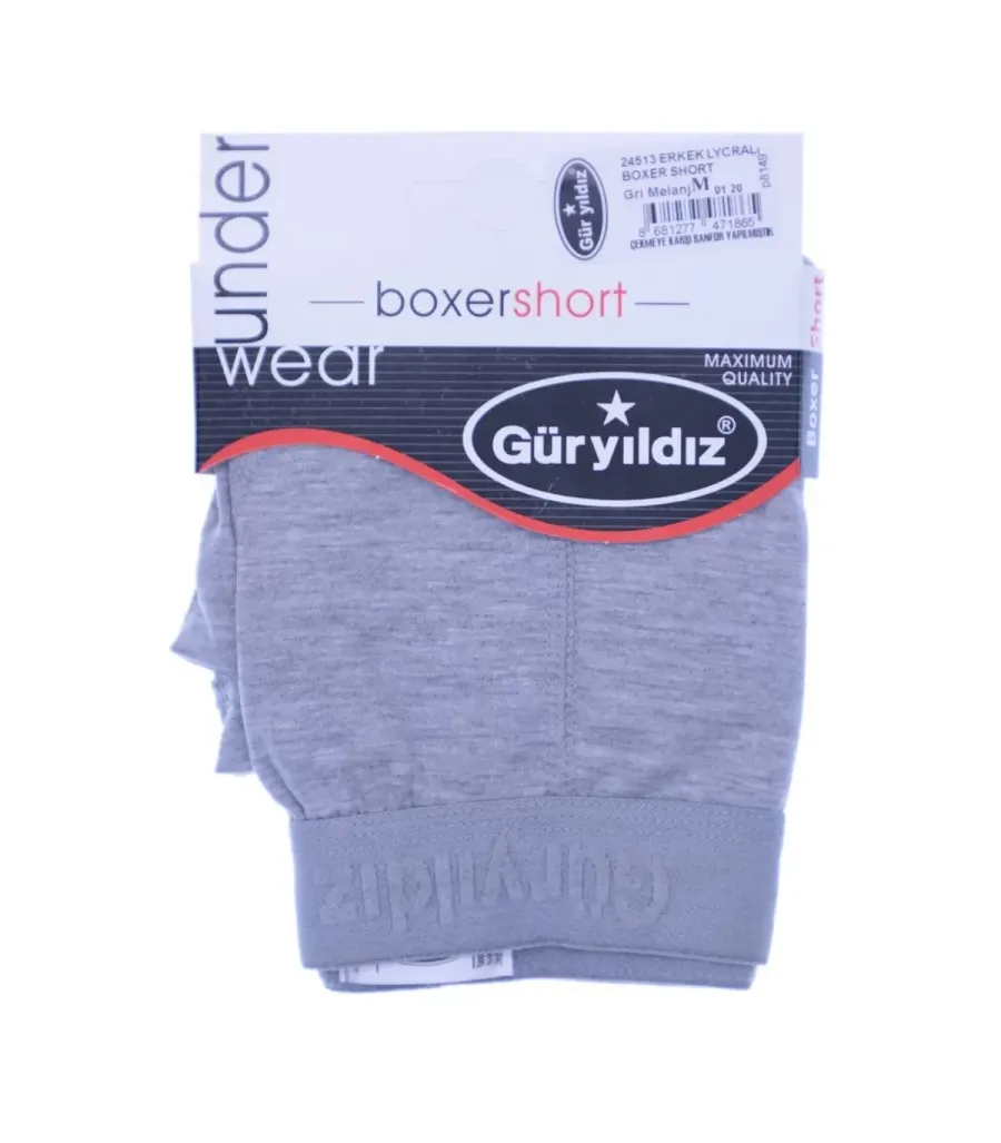 Güryıldız Penye Elastane Erkek Boxer Gri