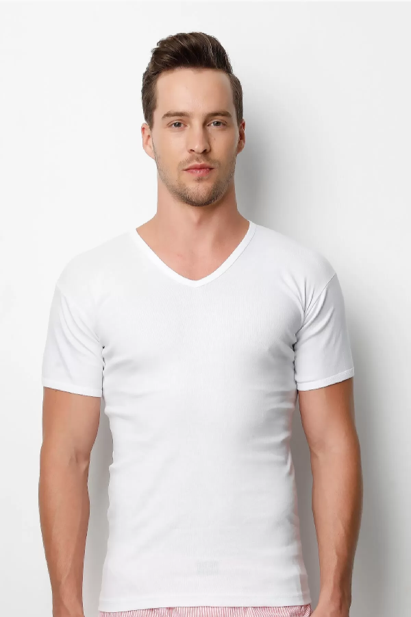 Toptan Özlem Donex Donex V Yaka Slim Fit T-Shirt Beyaz