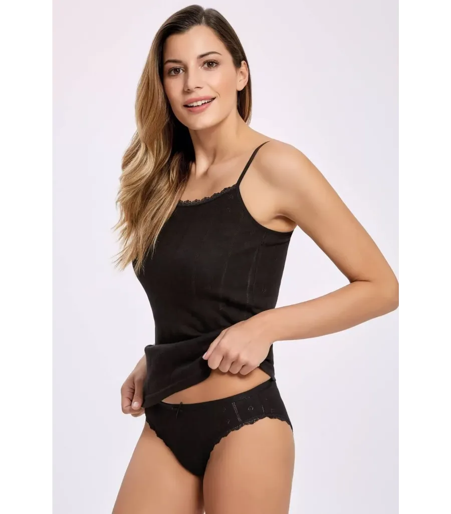 Toptan ilke Jakarlı ip Askılı Bikini Takım Siyah
