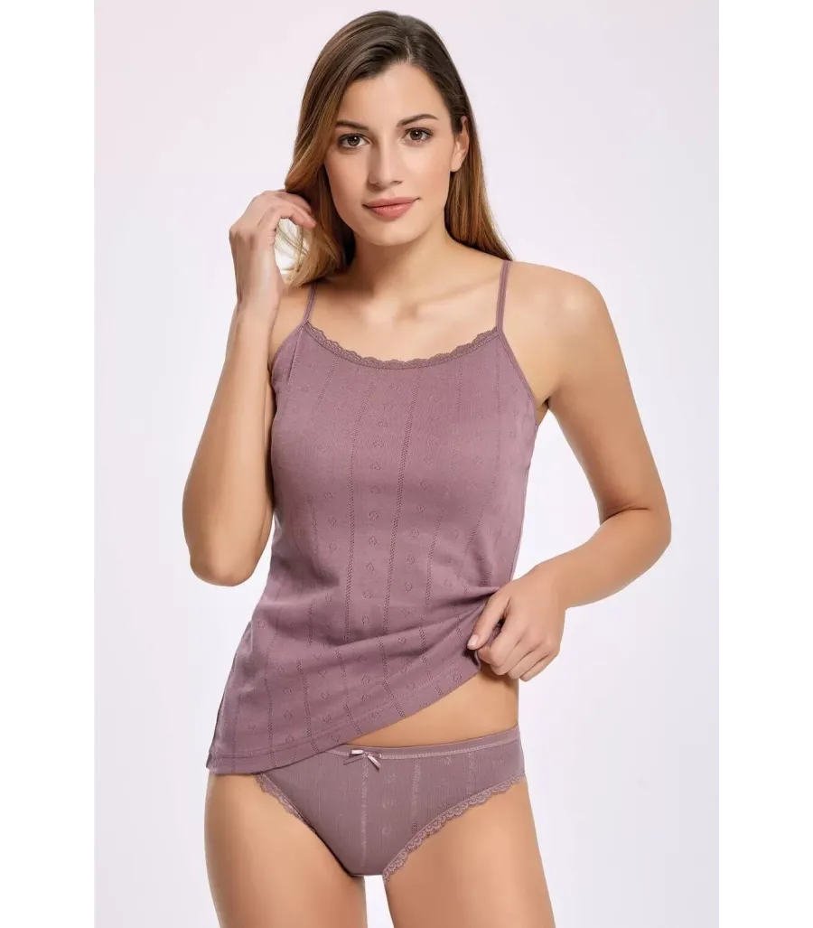 Toptan ilke Jakarlı ip Askılı Bikini Takım Mürdüm