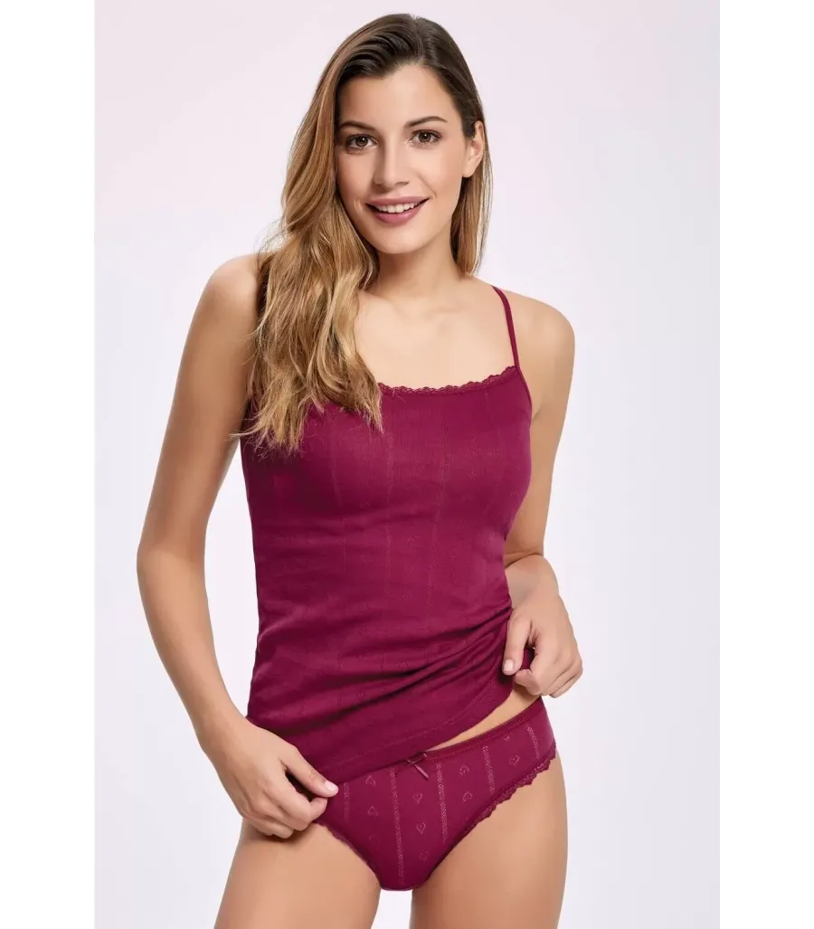 Toptan ilke Jakarlı ip Askılı Bikini Takım Vişne