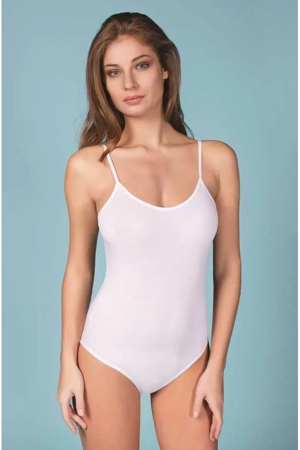 Caylanoğlu Kadın ip Askılı Çıtçıtlı Body Beyaz