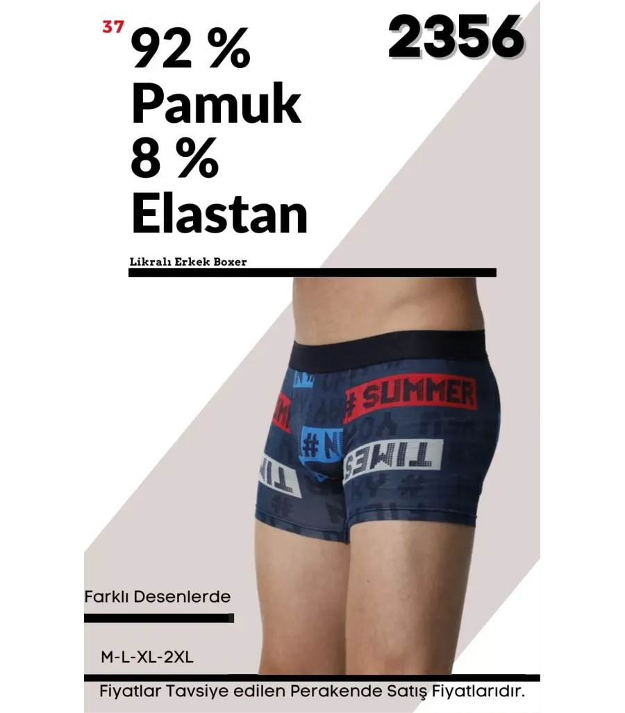 Toptan Özlem Donex Erkek Likralı Desenli Boxer