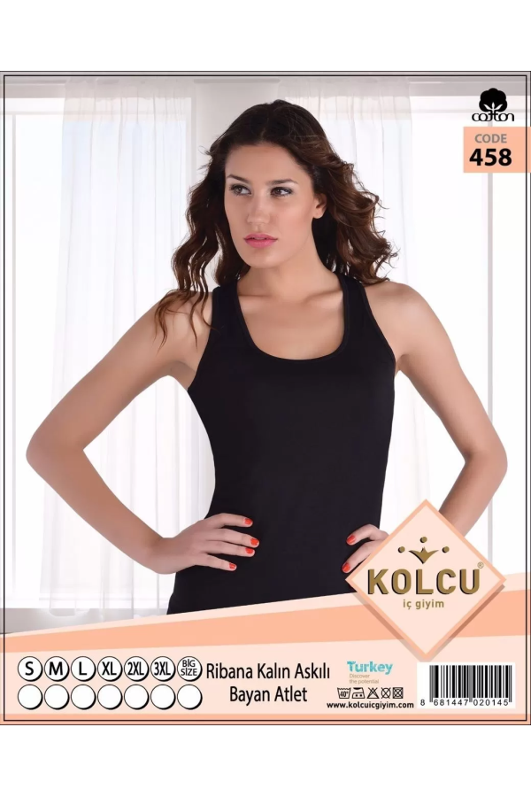 Kolcu Geniş Askılı Ribana Kadın Atlet Siyah