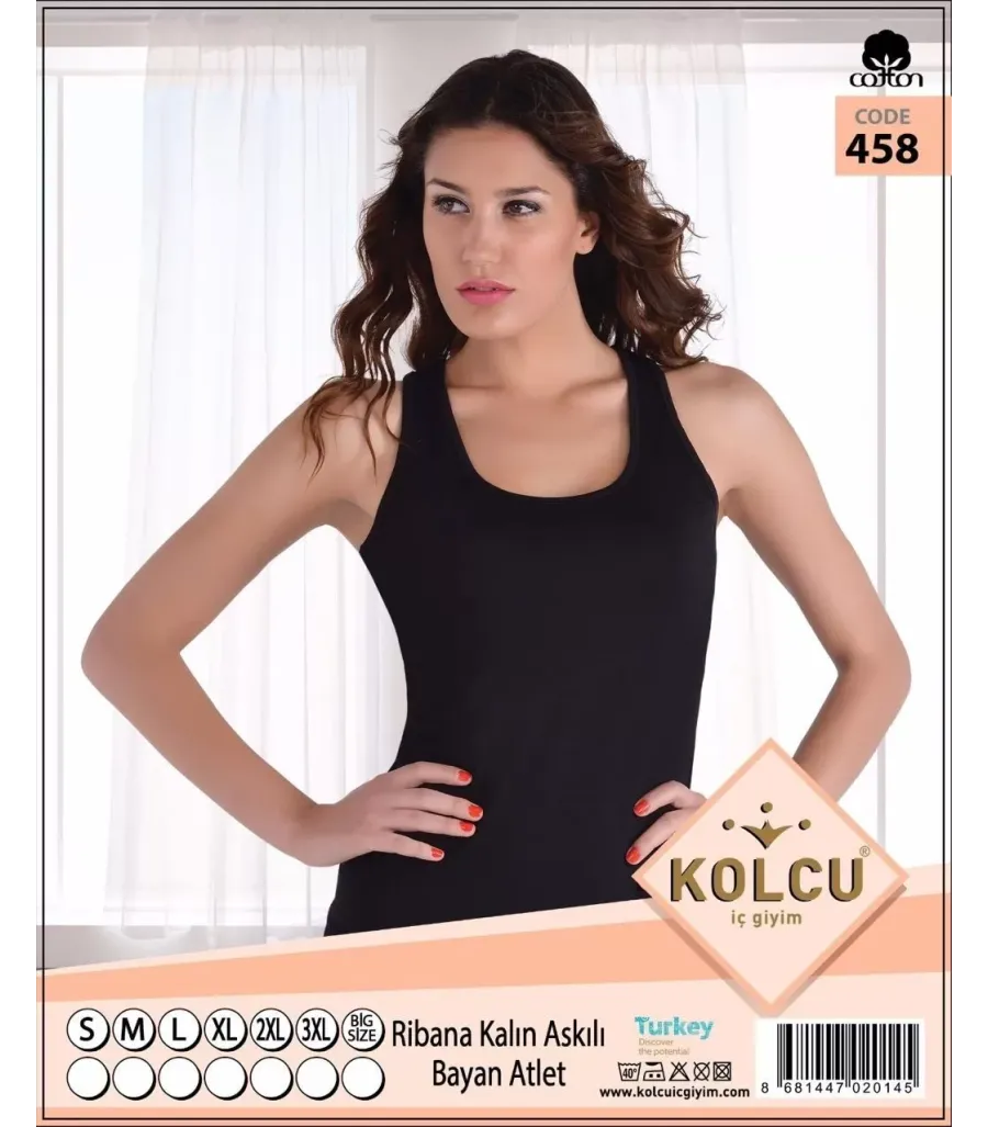 Kolcu Geniş Askılı Ribana Kadın Atlet Siyah
