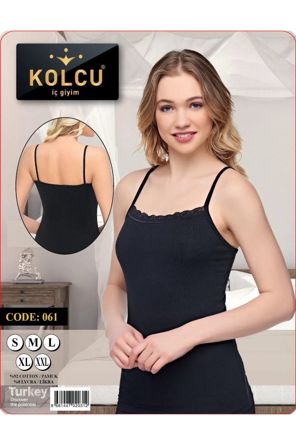 Kolcu ip Askılı ince Dantelli Likralı Kadın Atlet