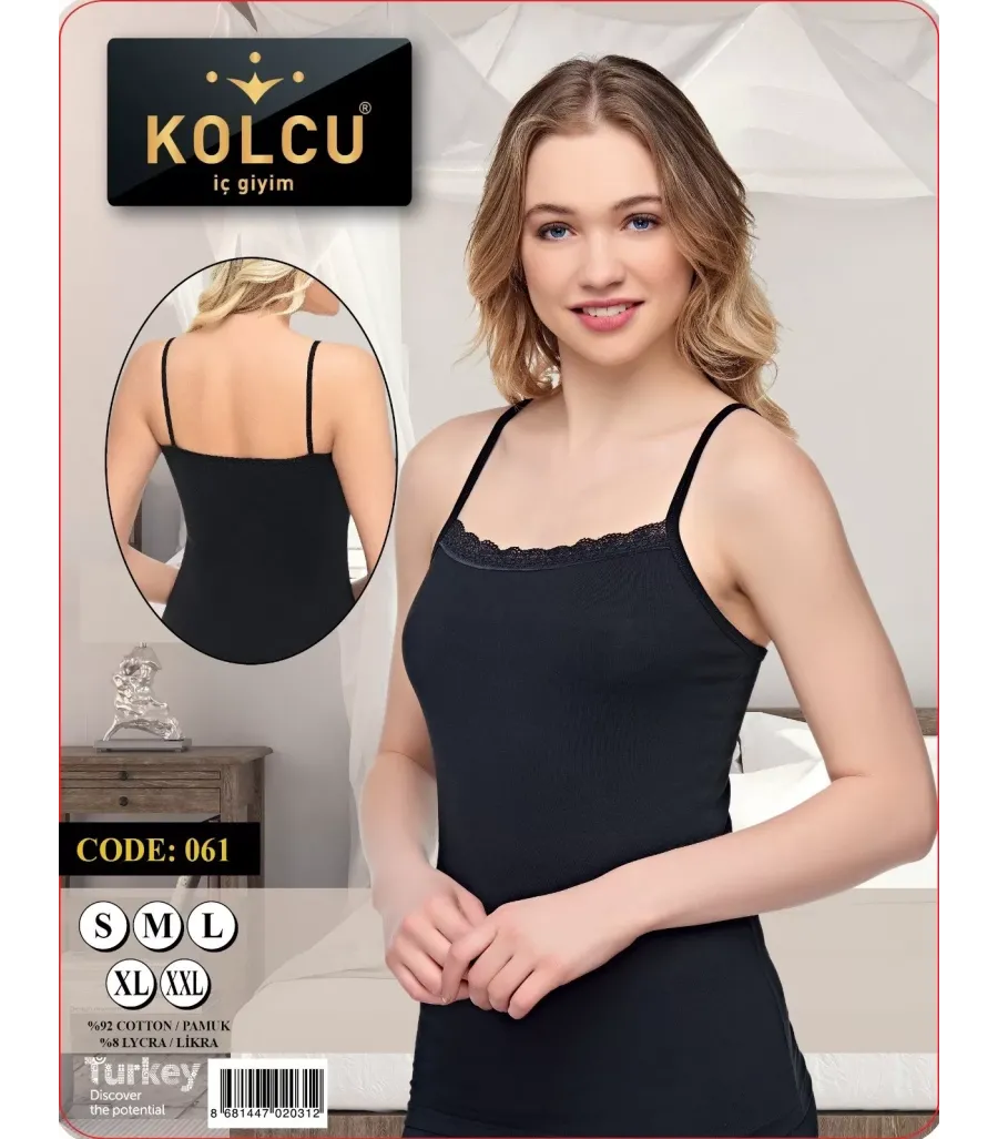 Kolcu ip Askılı ince Dantelli Likralı Kadın Atlet