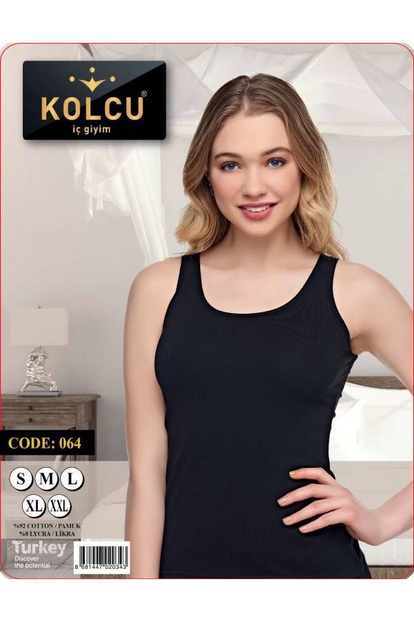 Kolcu Geniş Askılı Likralı Kadın Atlet Siyah