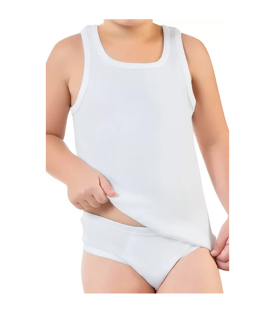 Toptan Erkek Çocuk Penye Atlet Beyaz