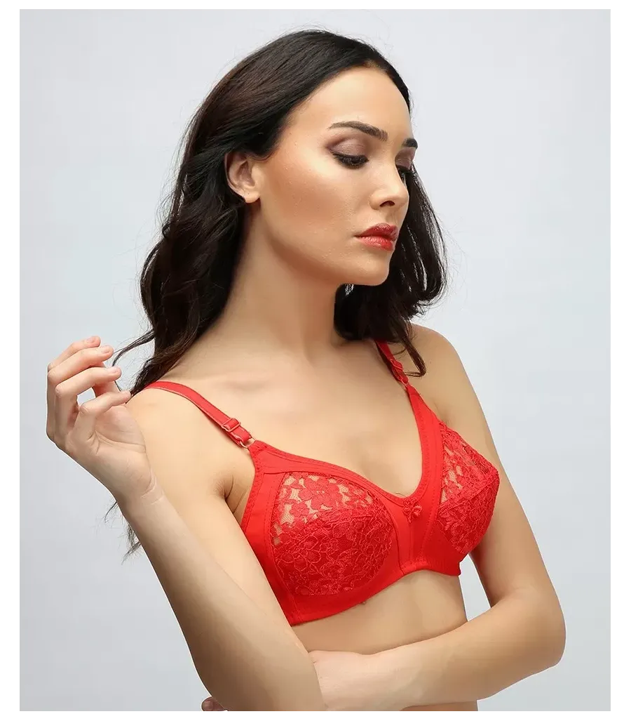 Ebru Dantelli Toparlayıcı Sütyen Kırmızı