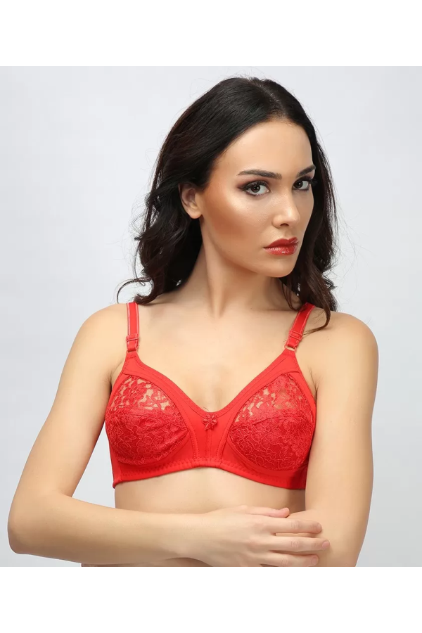 Ebru Dantelli Toparlayıcı Sütyen Kırmızı
