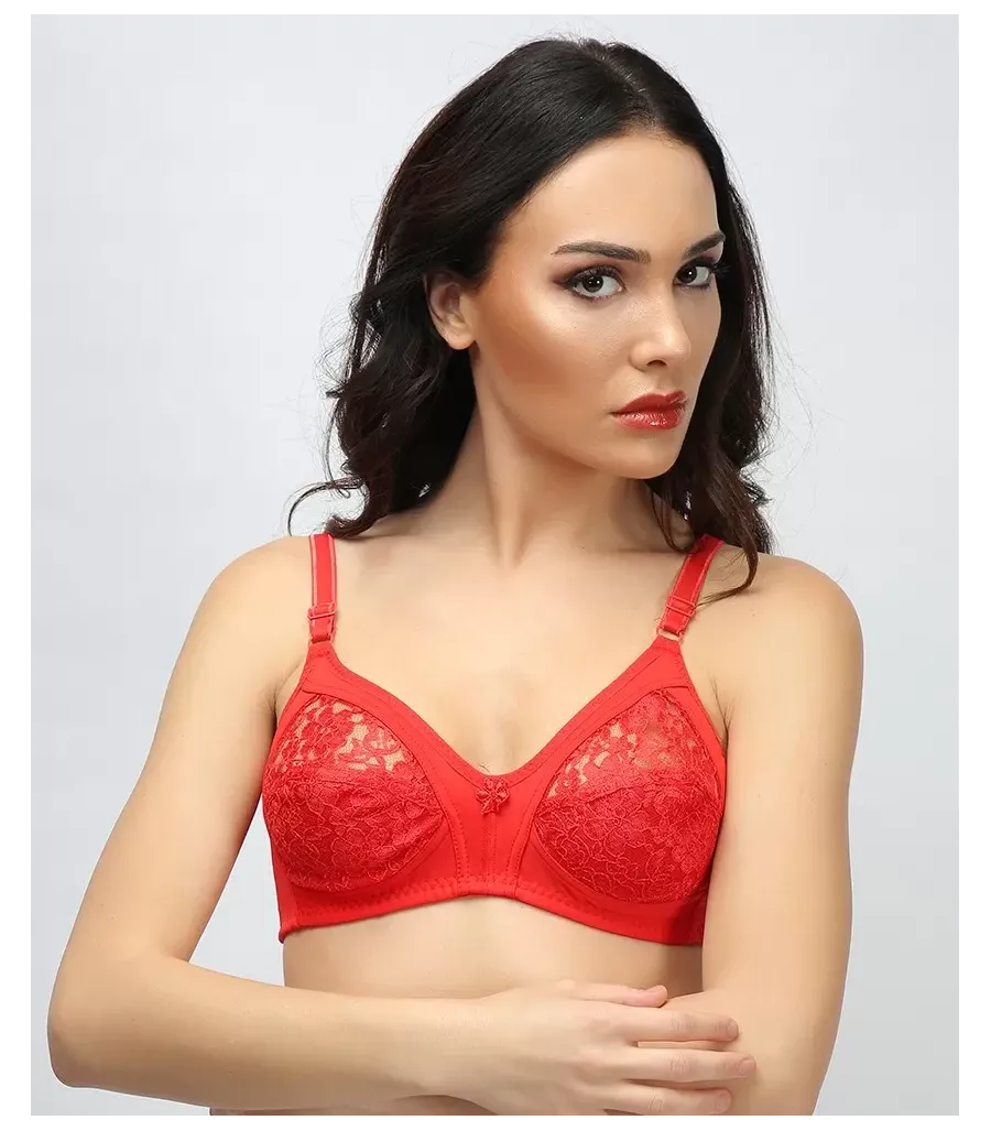 Ebru Dantelli Toparlayıcı Sütyen Kırmızı