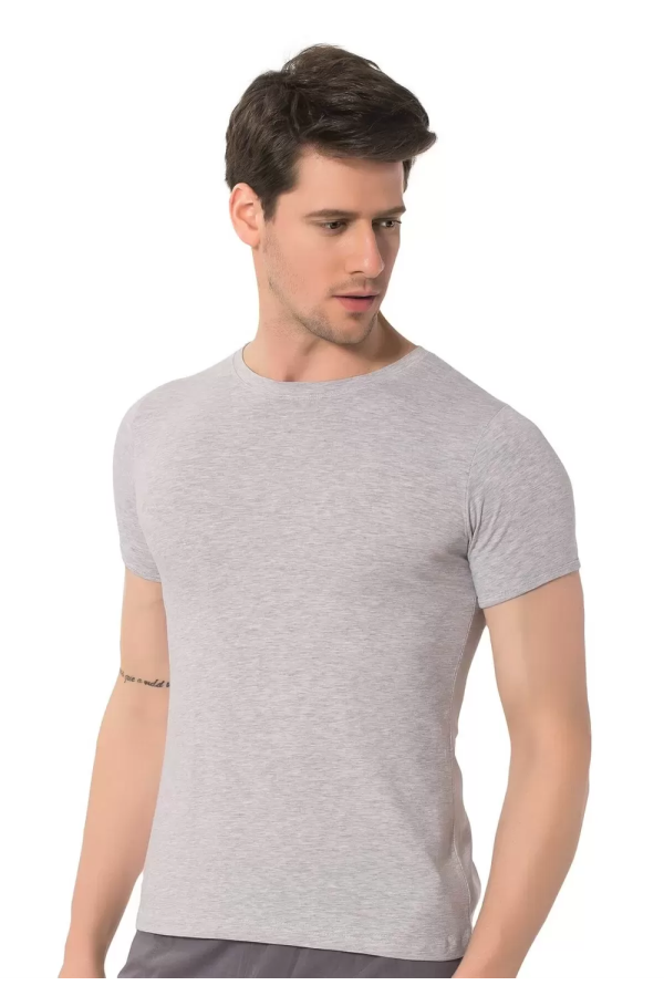 Toptan Özlem Donex Erkek Bisiklet Yaka Slim Fit T-Shirt Gri