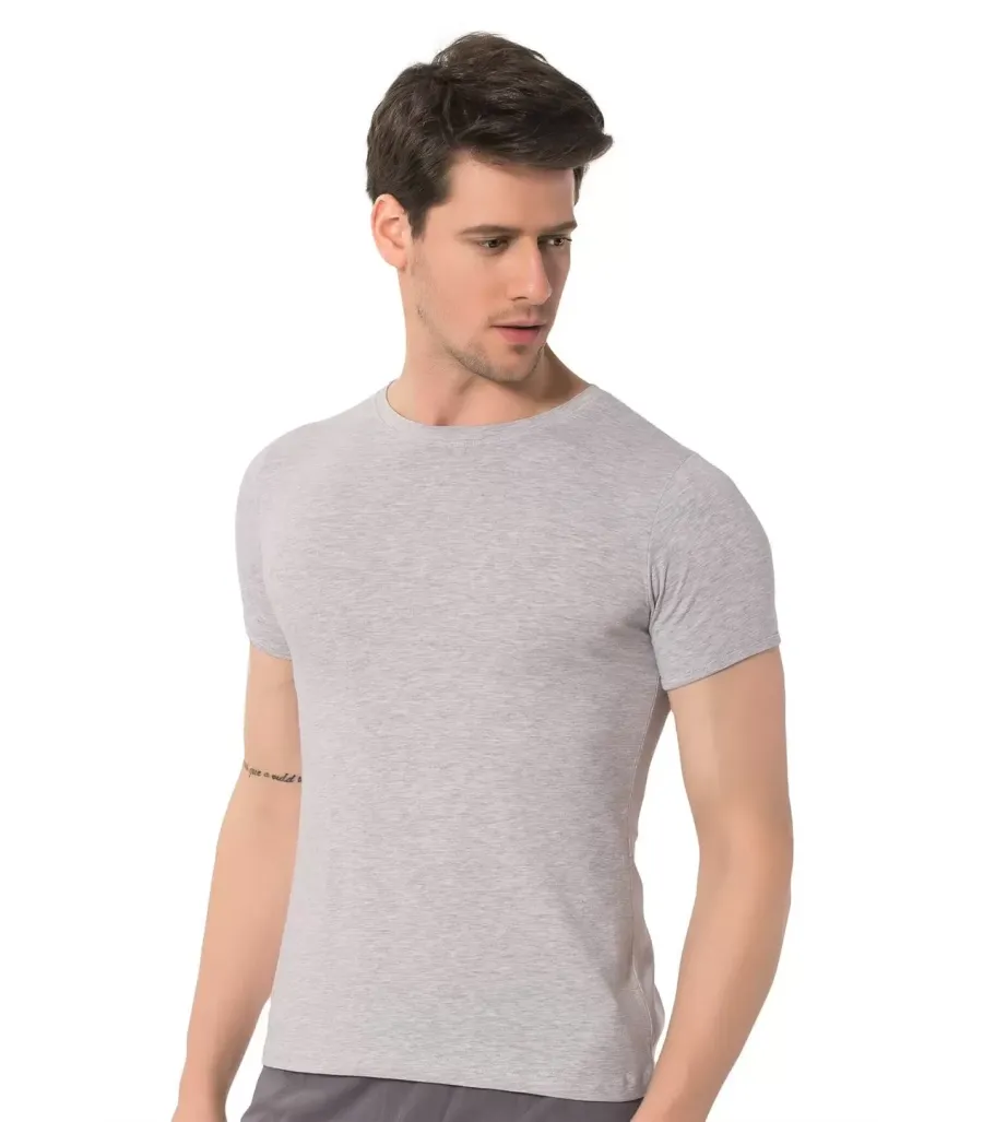 Toptan Özlem Donex Erkek Bisiklet Yaka Slim Fit T-Shirt Gri