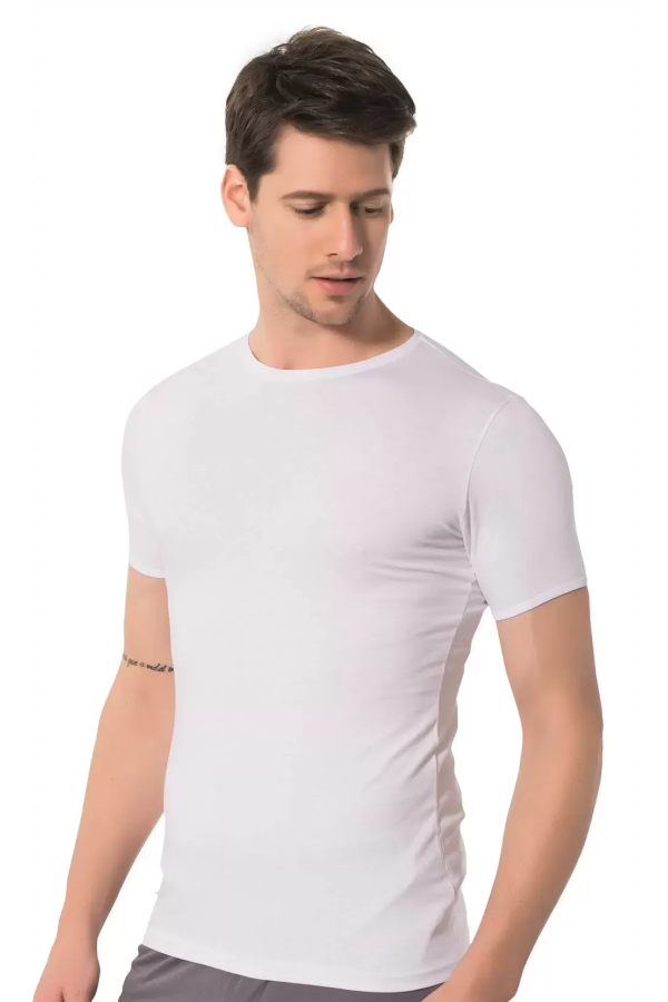 Toptan Özlem Donex Erkek Bisiklet Yaka Slim Fit T-Shirt Beyaz