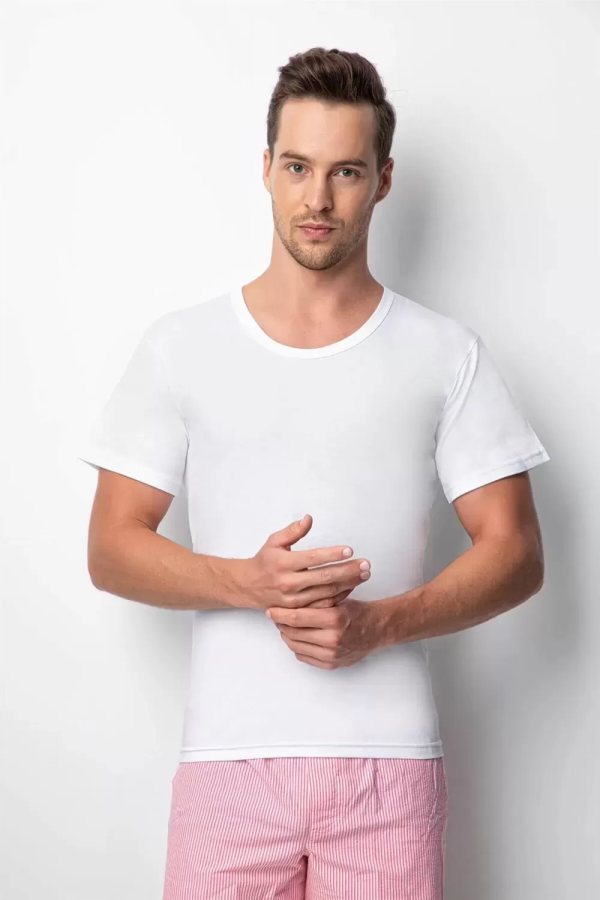 Toptan Özlem Donex Erkek Geniş Yaka Slim Fit T-Shirt Beyaz