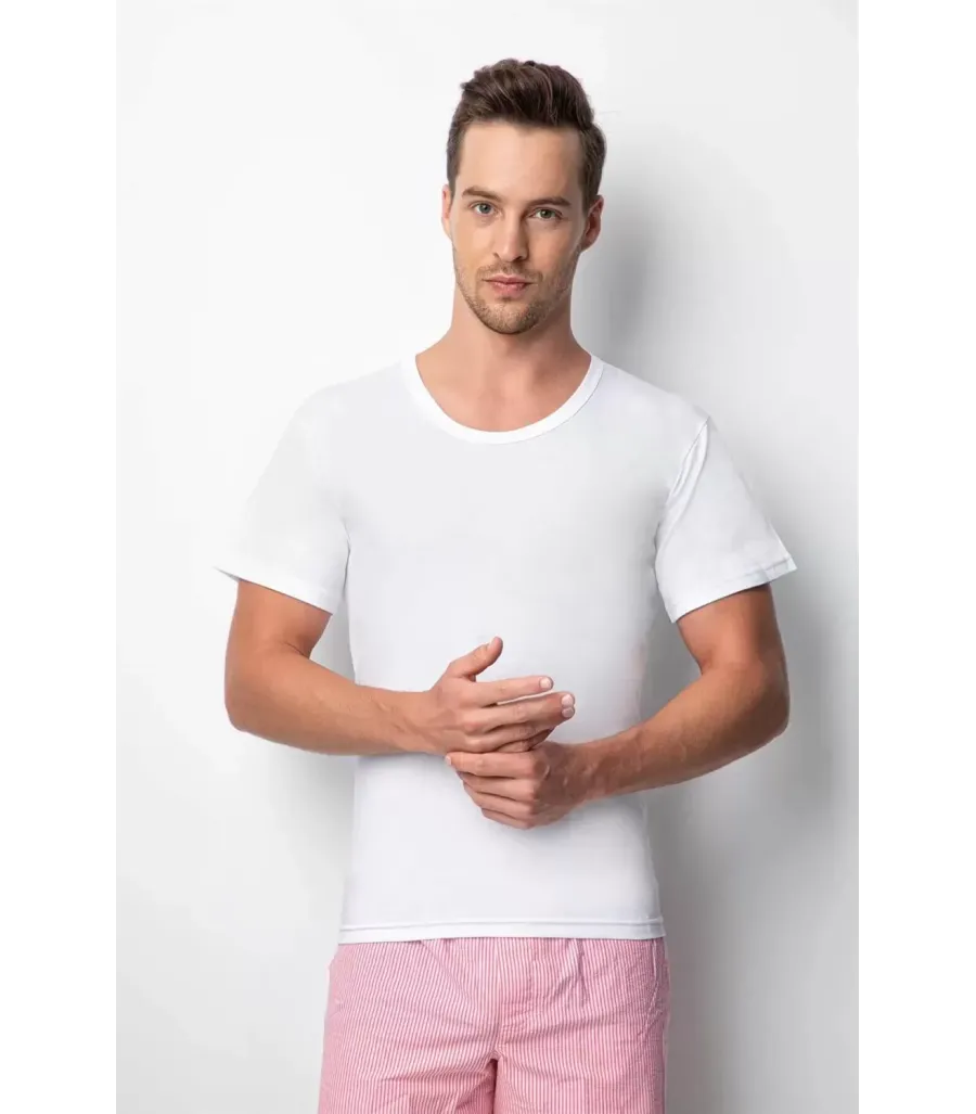 Toptan Özlem Donex Erkek Geniş Yaka Slim Fit T-Shirt Beyaz