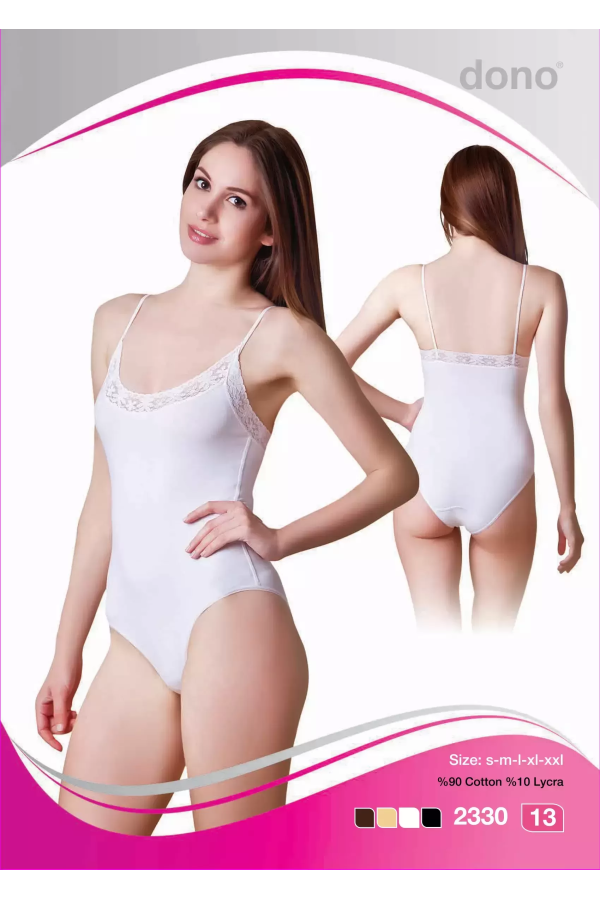 Dono Bayan Çıtçıtlı İnce Dantelli İp Askılı Body