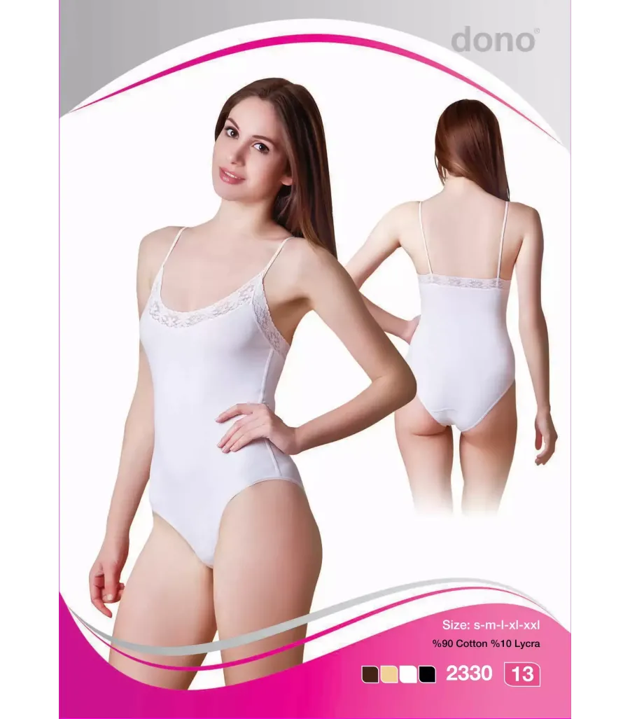 Dono Bayan Çıtçıtlı İnce Dantelli İp Askılı Body