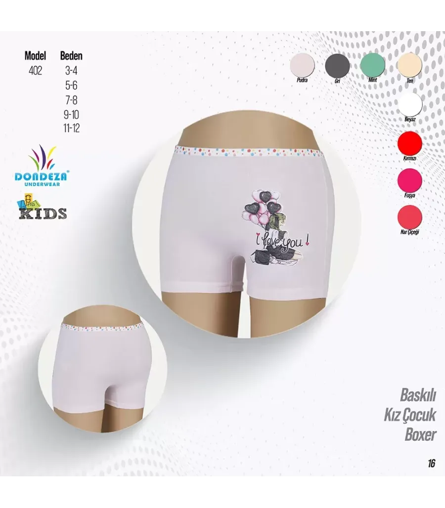 Toptan Dondeza Baskılı Kız Çocuk Boxer