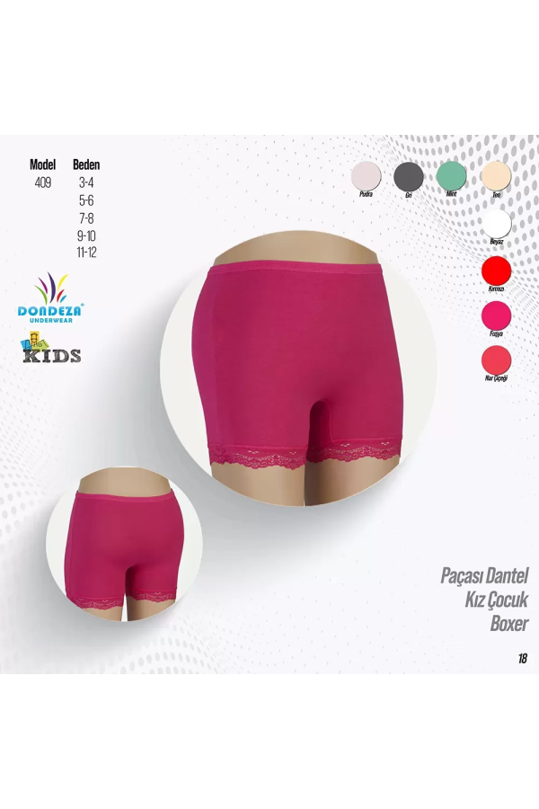 Toptan Dondeza Paçası Dantelli Kız Boxer