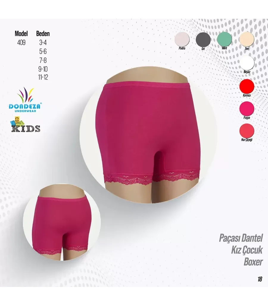 Toptan Dondeza Paçası Dantelli Kız Boxer