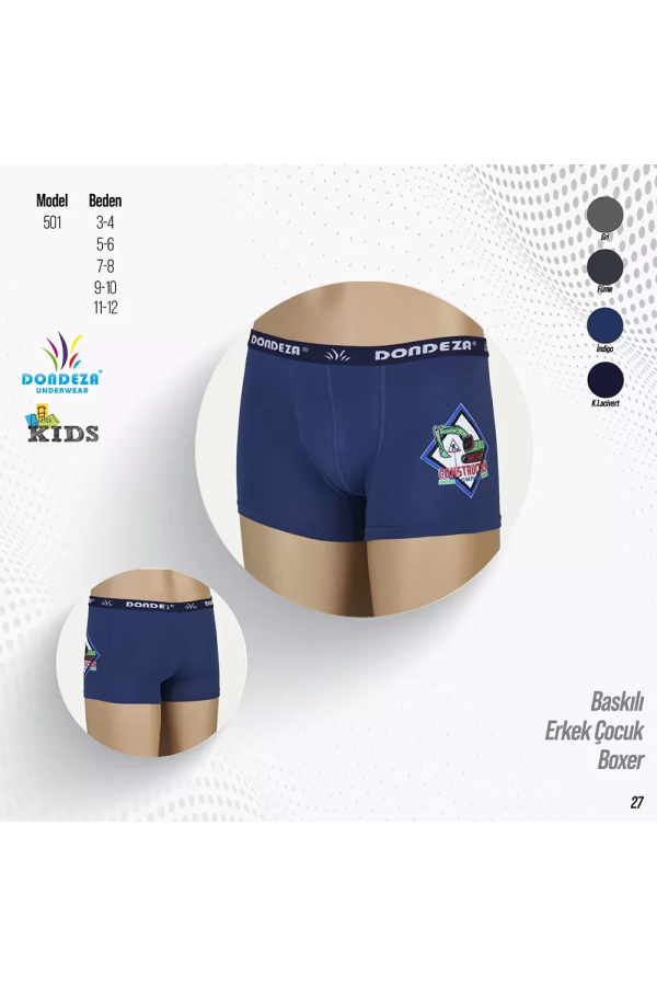 Toptan Dondeza Baskılı Erkek Çocuk Boxer