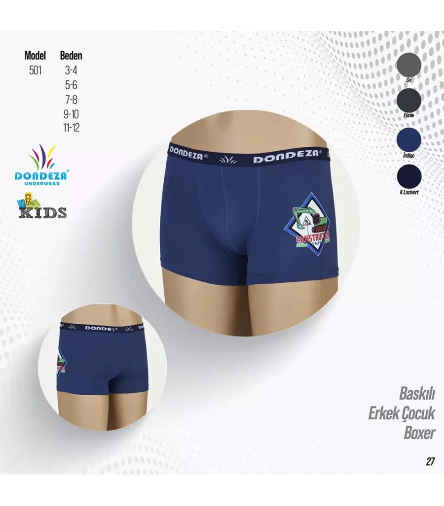 Toptan Dondeza Baskılı Erkek Çocuk Boxer