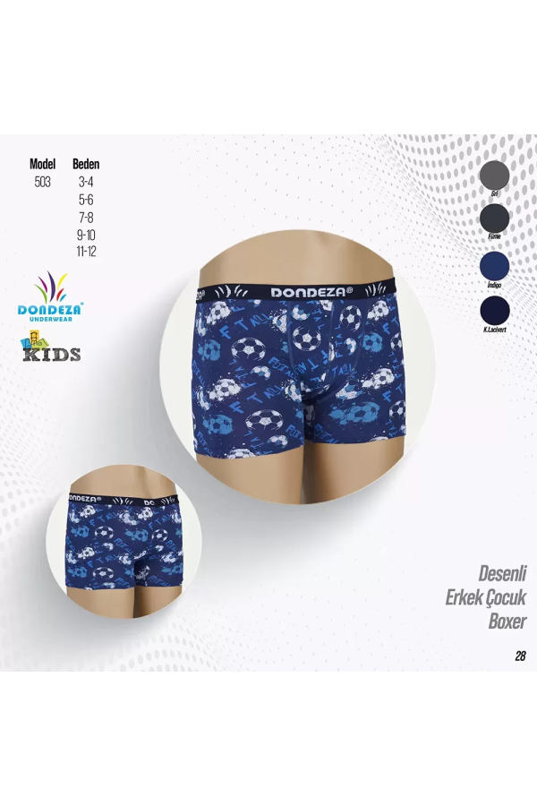 Toptan Dondeza 503 Desenli Erkek Çocuk Boxer Short 12'li