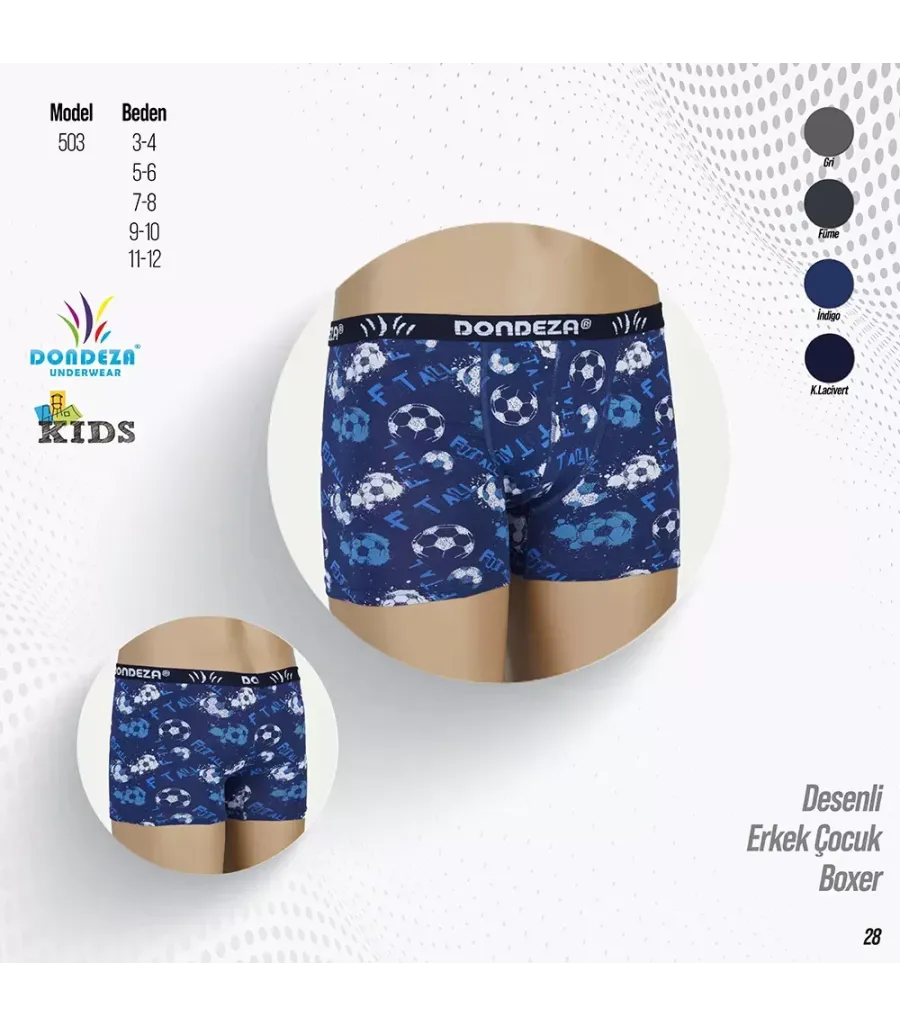 Toptan Dondeza 503 Desenli Erkek Çocuk Boxer Short 12'li