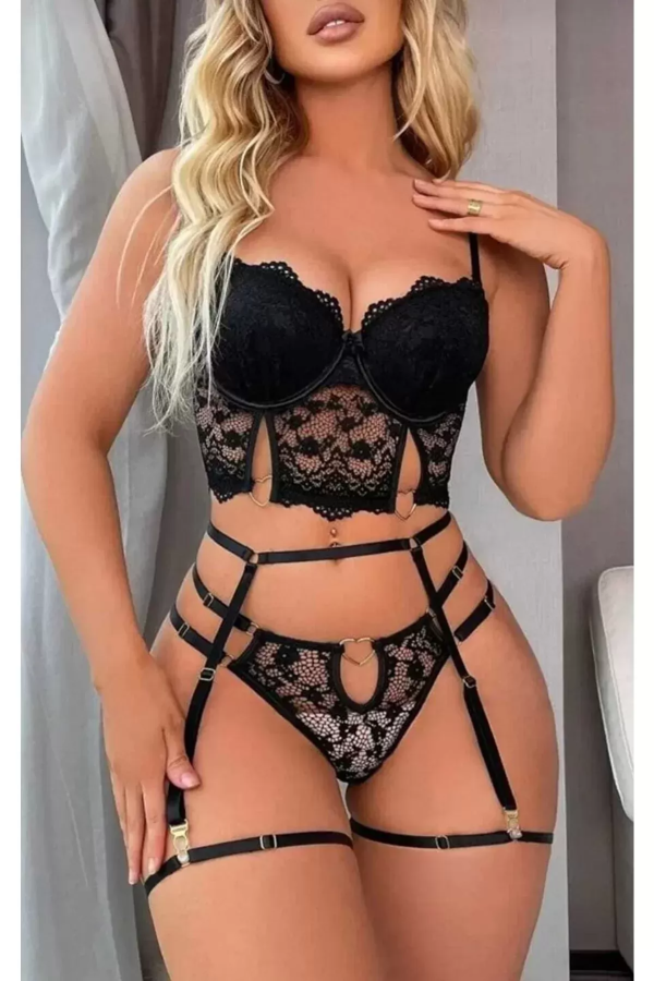 New Dreams 8406 Dantelli Jartiyer Büstiyerli Takım Siyah