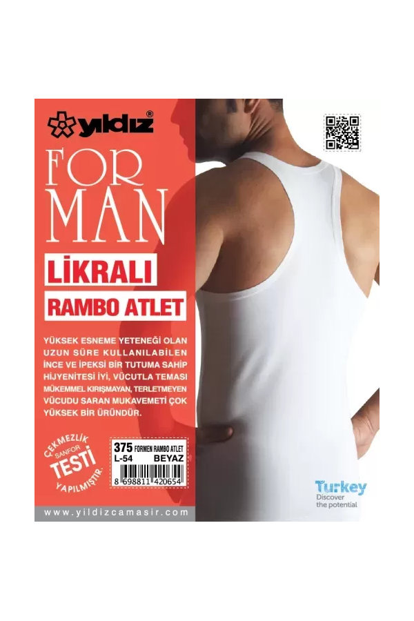 Yıldız Likralı Formen Rambo Atlet Beyaz