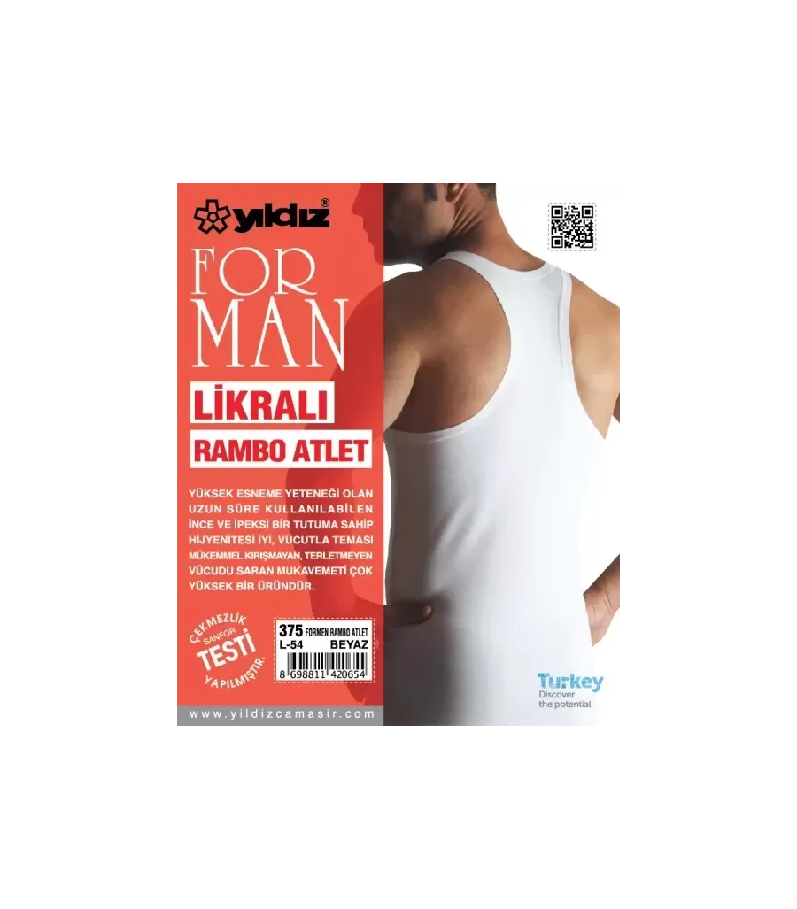 Yıldız Likralı Formen Rambo Atlet Beyaz
