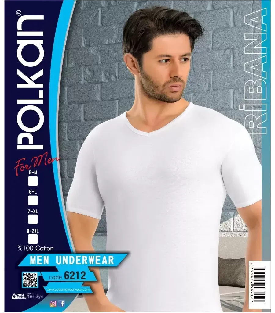 Polkan Ribana Erkek V Yaka Fanila Beyaz Tekli Paket