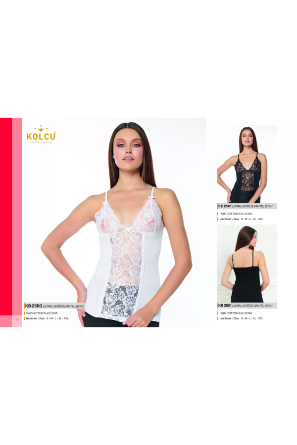 Kolcu Göğüs Dantelli Likralı Kadın Atlet