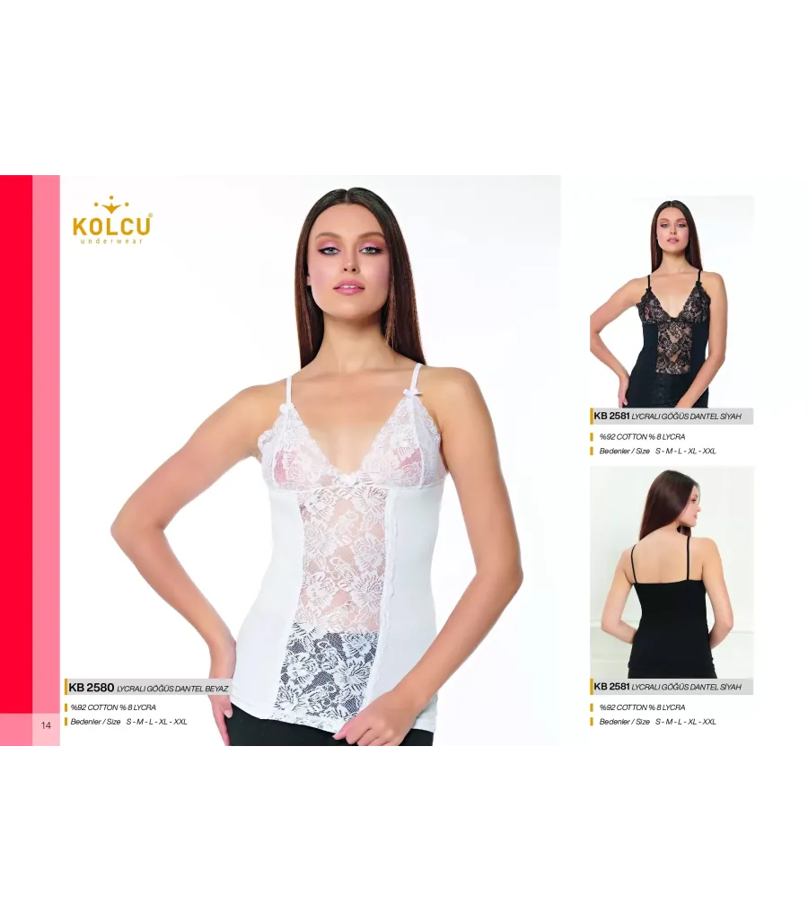 Kolcu Göğüs Dantelli Likralı Kadın Atlet