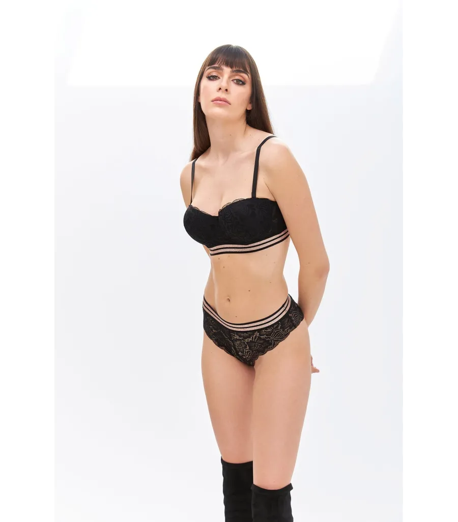 NBB Siyah Rose Silvery Simli Straplez Sütyen Takımı