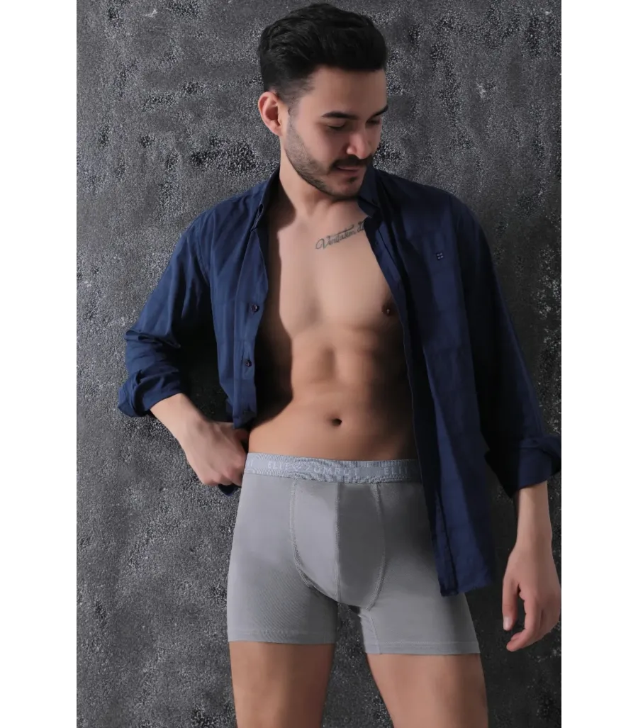 Elit Zümrüt Erkek Gri Pamuklu Likralı Boxer