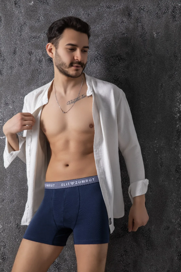 Elit Zümrüt Erkek Baklava Lastikli Likralı Boxer Lacivert