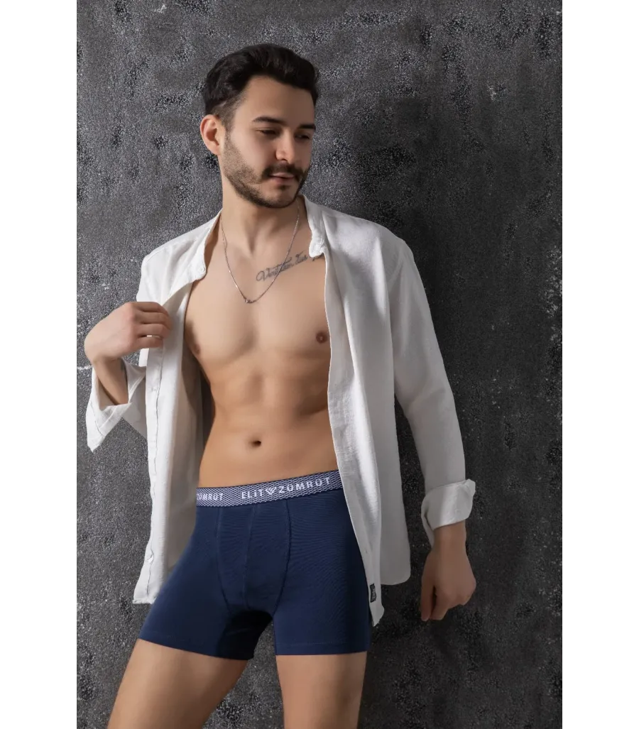 Elit Zümrüt Erkek Baklava Lastikli Likralı Boxer Lacivert