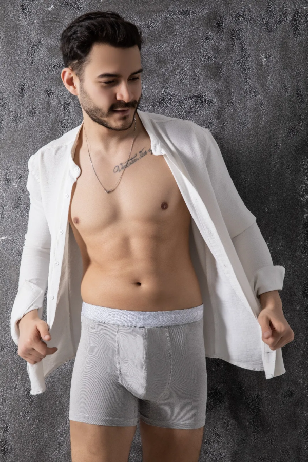 Elit Zümrüt Erkek Pamuklu Likralı Boxer Baklava Lastikli Gri