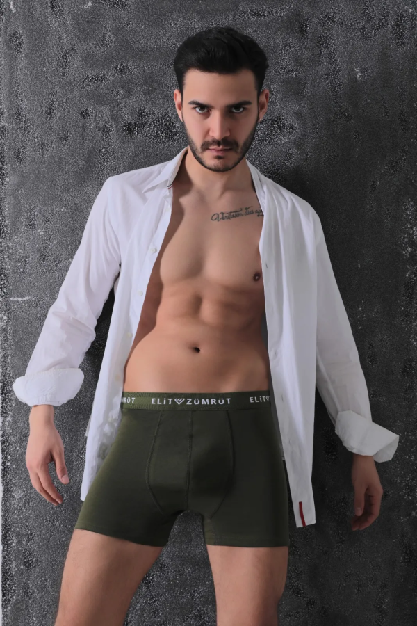 Elit Zümrüt Erkek Pamuklu Likralı Boxer Haki