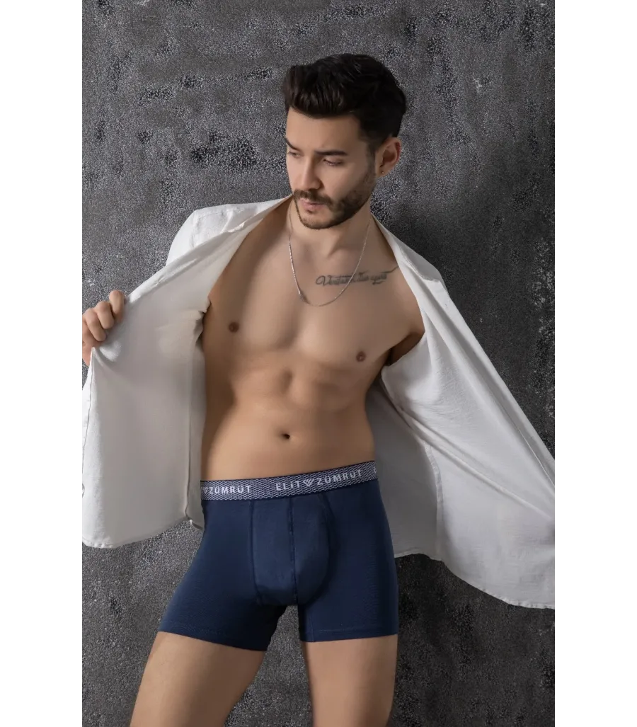 Elit Zümrüt Erkek Baklava Lastikli Likralı Boxer Lacivert