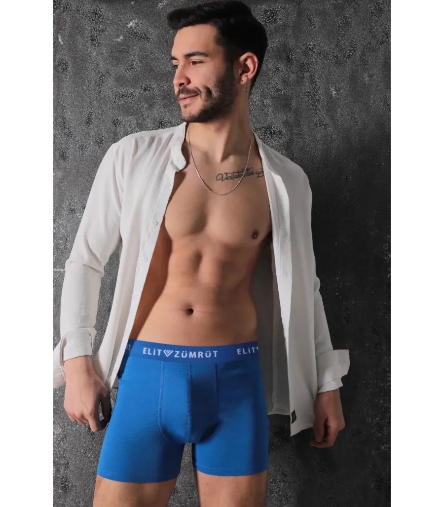 Elit Zümrüt Erkek Pamuklu Likralı Boxer Mavi