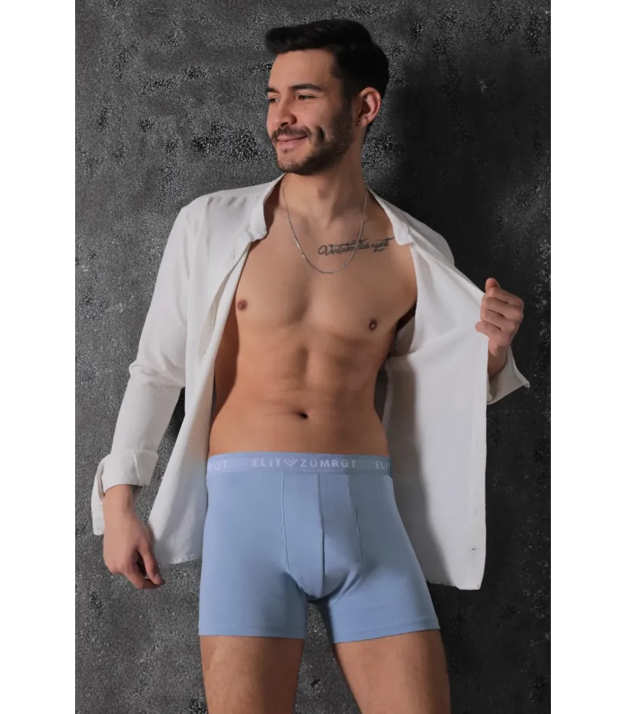 Elit Zümrüt Erkek Pamuklu Likralı Boxer Açık Mavi