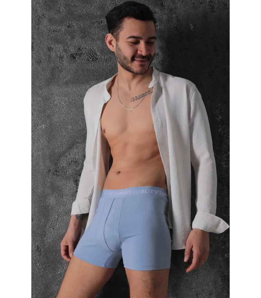 Elit Zümrüt Erkek Pamuklu Likralı Boxer Açık Mavi