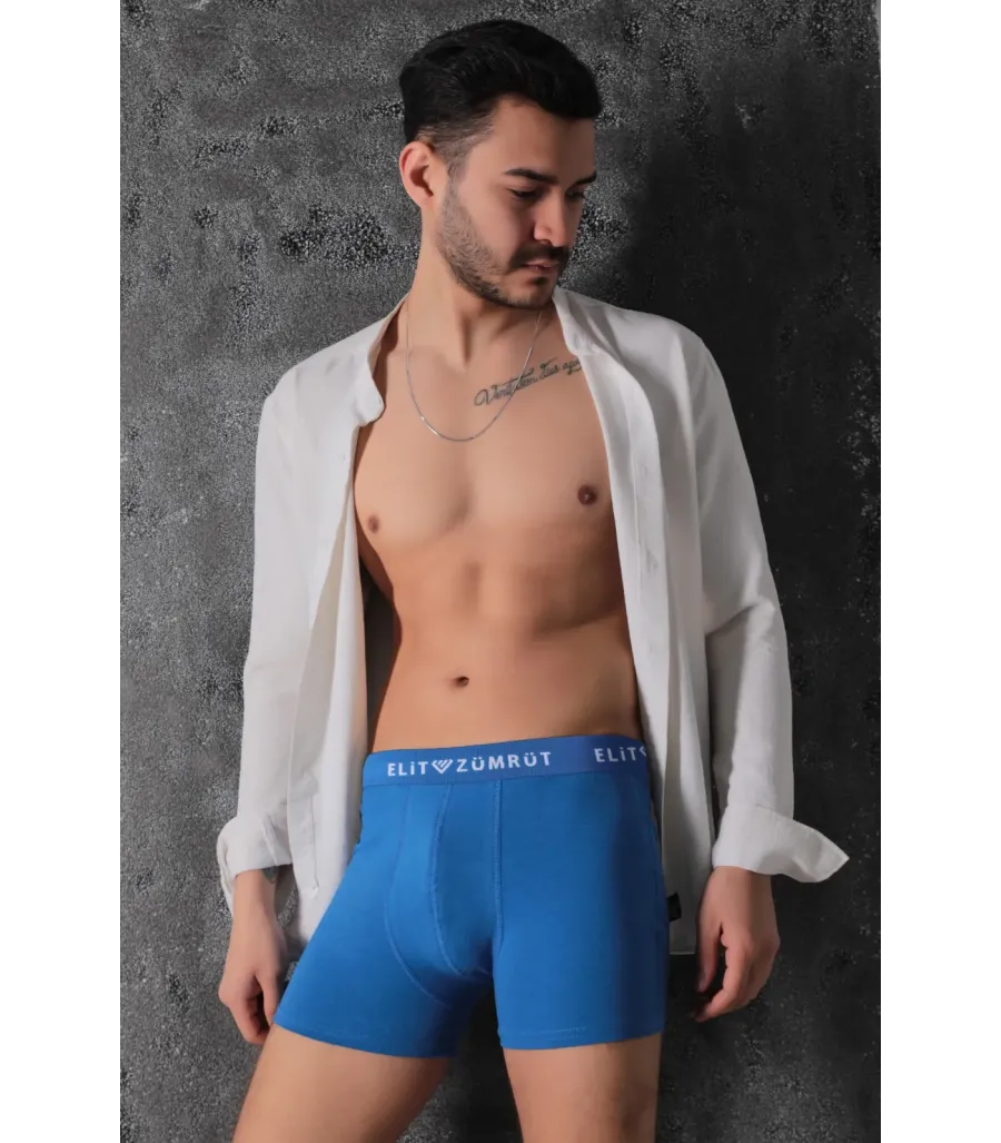Elit Zümrüt Erkek Pamuklu Likralı Boxer Mavi
